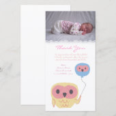 Uil Bedankbriefje Baby Meisje Fotokaart Sjabloon (Voorkant / Achterkant)