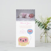 Uil Bedankbriefje Baby Meisje Fotokaart Sjabloon (Staand voorkant)