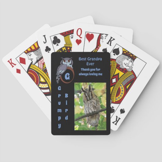 Uil beste opa ooit Cartoon foto naam Pokerkaarten (Achterkant)