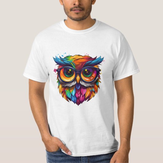 Uil Bibliothecaris: Graffiti Kleurrijke T-shirt Ar (Voorkant)