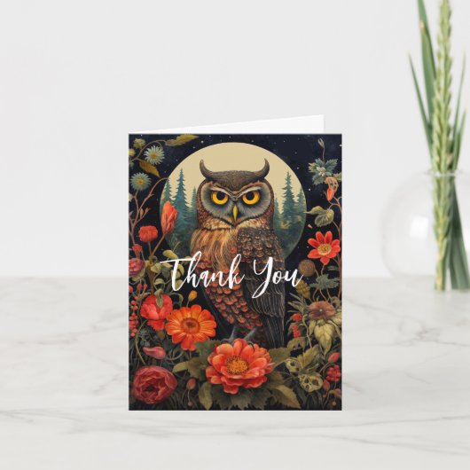 Uil bij nacht met volle maan bedankkaart (Voorkant)