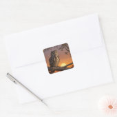 Uil bij zonsondergang vierkante sticker (Envelop)