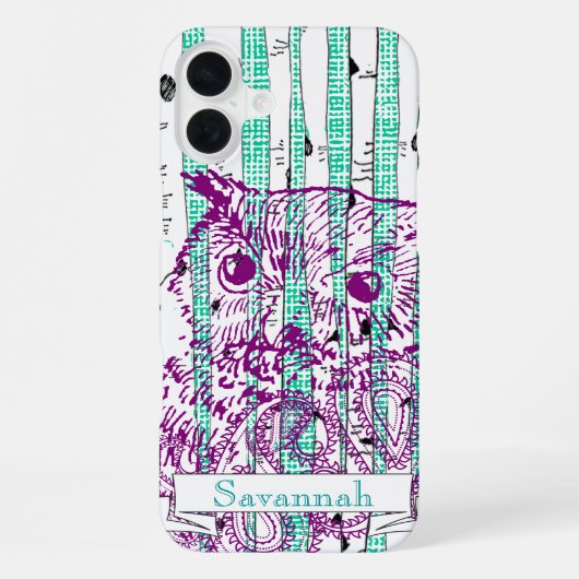 Uil Birch Tree linnen Personaliseren iPhone Hoesje (Achterkant)