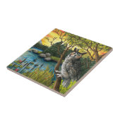 Uil Bird 68 Groene Natuur Tegeltje (Zijkant)