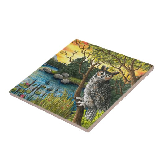 Uil Bird 68 Groene Natuur Tegeltje (Zijkant)