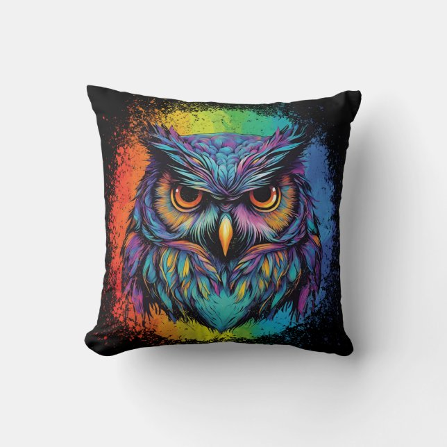 Uil Blacklight Stijl op Waterverf  Kussen (Voorkant)