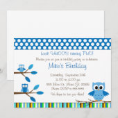 Uil Blauw Bruin Kinderen Verjaardagsfeest Uitnodig Kaart (Voorkant / Achterkant)