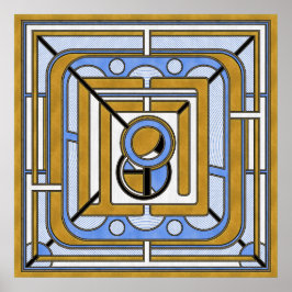 Uil - Blauw en Goud Art Deco Abstract Poster