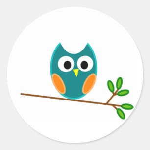 Uil: Blauw en Oranje Ronde Sticker