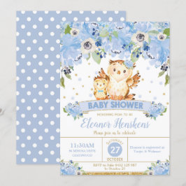 Uil Bloemen Baby shower Blauw Bloemen Baby Boy Kaart