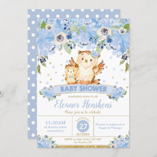 Uil Bloemen Baby shower Blauw Bloemen Baby Boy Kaart