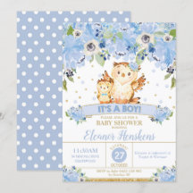 Uil Bloemen Baby shower Blauw Bloemen Baby Boy