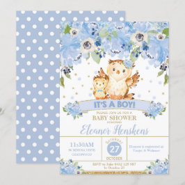 Uil Bloemen Baby shower Blauw Bloemen Baby Boy Kaart
