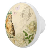  uil bloemenkeramische knop w / mooi roos (Rechts)