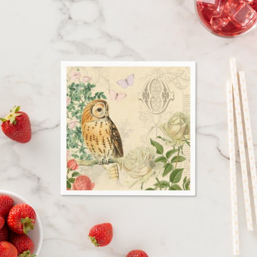  uil bloemenpapier servetten w / mooi roos (Insitu)