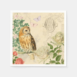 uil bloemenpapier servetten w / mooi roos