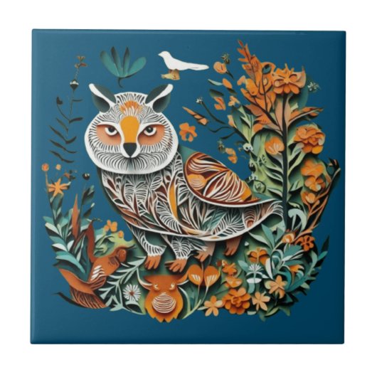 uil bloemenuniek design tegeltje (Voorkant)