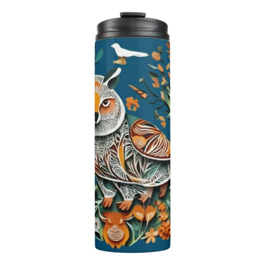 uil bloemenuniek design thermosbeker (Voorkant)