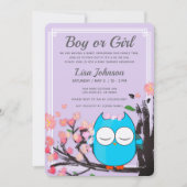 Uil Blossom Paarse Glitter Stripes Baby shower Kaart (Voorkant)