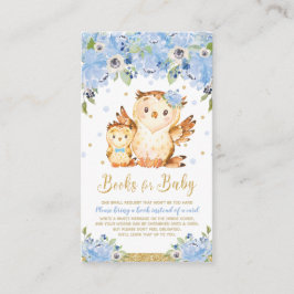 Uil Blue Floral Baby shower Breng een boek Informatiekaartje