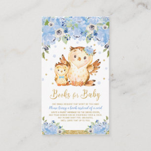 Uil Blue Floral Baby shower Breng een boek Informatiekaartje