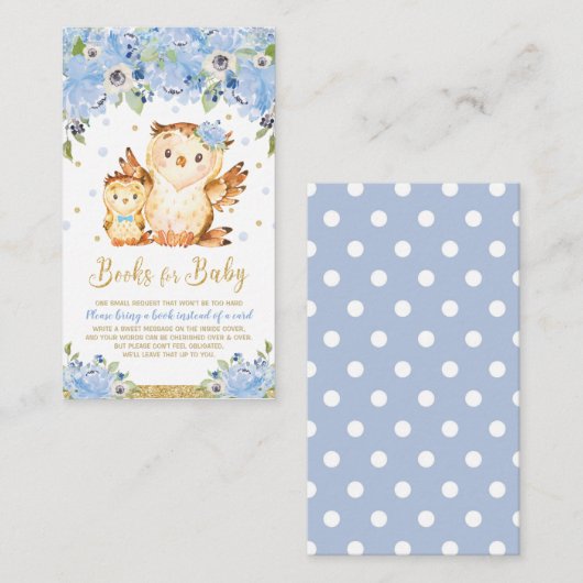 Uil Blue Floral Baby shower Breng een boek Informatiekaartje (Voorkant / Achterkant)