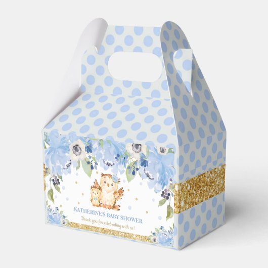 Uil Blue Floral Baby shower dank u Bedankdoosjes (Voorkant Zijde)