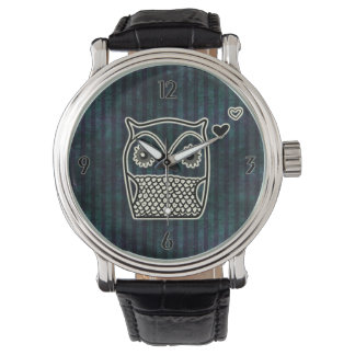 Uil Blue Grunge lederen bandjes Horloge