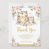 Uil Blush Pink Roses Baby shower Bedankt Card Kaart (Voorkant)