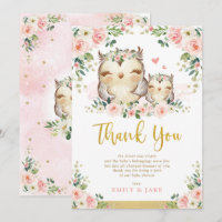 Uil Blush Pink Roses Baby shower Bedankt Card