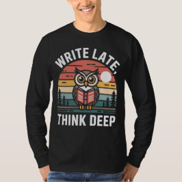 Uil Boek Maan Vintage Zonsondergang T-shirt