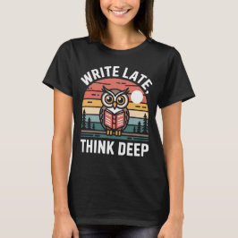 Uil Boek Maan Vintage Zonsondergang T-shirt