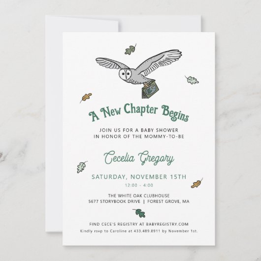 Uil Boek Thema Herfst Baby shower Kaart (Voorkant)