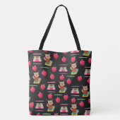 Uil, boeken, Red Apple Teacher Grote Canvas tas (Achterkant)