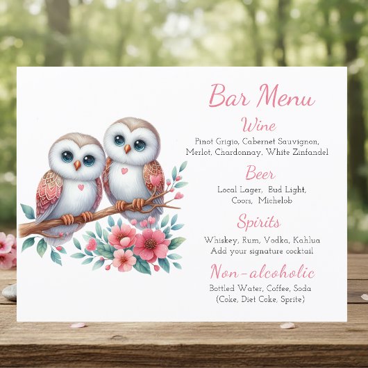 Uil Boho Landelijk Bos Bruiloftsbar Menu