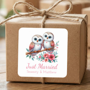 Uil Boho Landelijk Houtland Net Getrouwd Vierkante Sticker