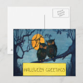 Uil Boom Nacht Volle Maan Halloween Briefkaart (Voorkant / Achterkant)
