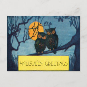 Uil Boom Nacht Volle Maan Halloween Briefkaart