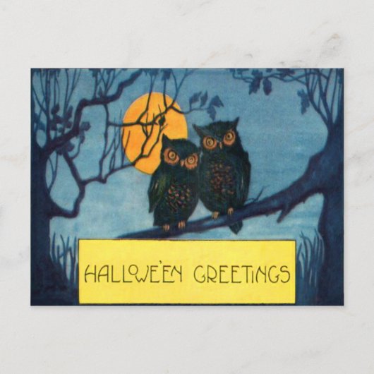Uil Boom Nacht Volle Maan Halloween Briefkaart (Voorkant)