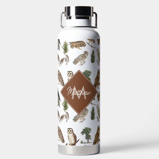  Uil Bospatroon Monogram Waterfles (Achterkant)