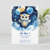 Uil Boy Baby shower Uitnodiging (Staand voorkant)