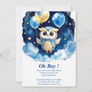 Uil Boy Baby shower Uitnodiging