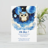 Uil Boy Baby shower Uitnodiging (Staand voorkant)