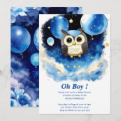 Uil Boy Baby shower Uitnodiging (Voorkant / Achterkant)