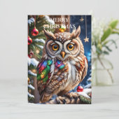 Uil brengt warmte en vreugde feestdagenkaart (Staand voorkant)
