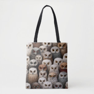 Uil Collage Canvas tas in Browns, Blacks, en Cream