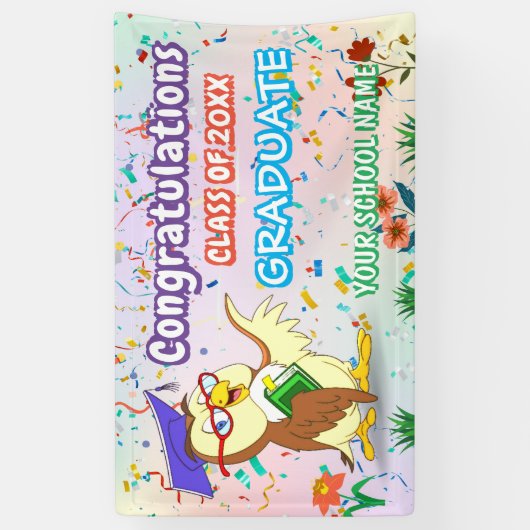 Uil Confetti Fun Kleurrijke Happy Graduation Party Spandoek (Verticaal)