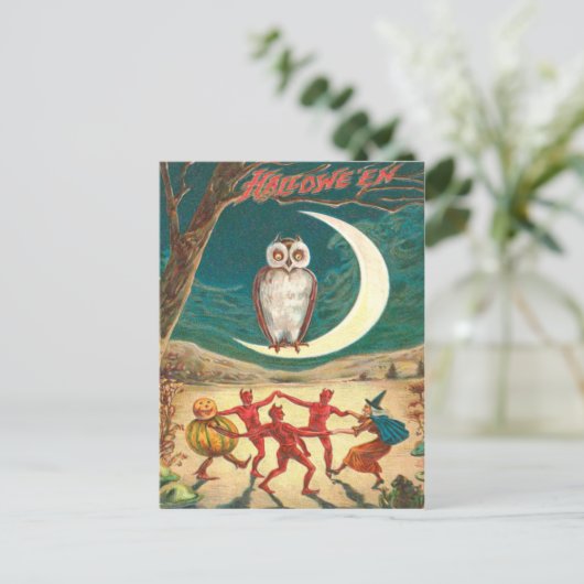 Uil Crescent Moon Witch Demon Creature Briefkaart (Staand voorkant)