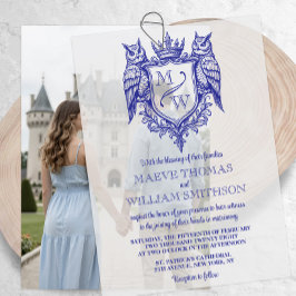 Uil Crest Koninklijk Monogram Trouw Overlay Vellum Uitnodigingen