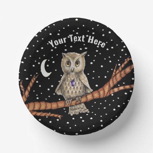  Uil Crystal Ketting Moon Stars Zwart Papieren Kommen (Voorkant)